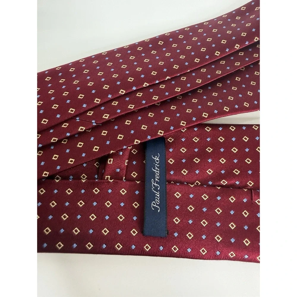 Paul Fredrick Silk Necktie Burgundy Yellow 3 1/4
